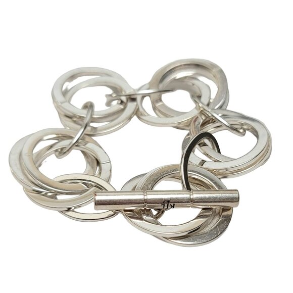 RLL Ralph Lauren Silver Tone Round Chain Link Toggle Clasp Bracelet, Signed - Picture 4 of 9